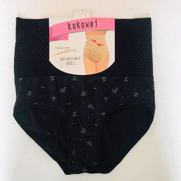 Women Flower High Waist Tummy Control Shape Intimate Underwear Panties Black L - Picture 1 of 5